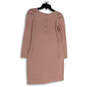 Womens Pink Round Neck Long Sleeve Pleated Knee Length Sheath Dress Size XS image number 2