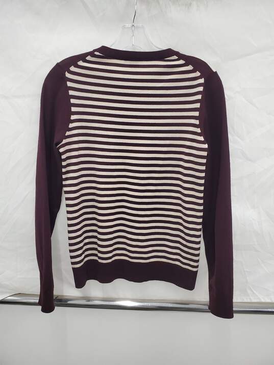 THEORY SWEATER CREWNECK BROWN CREAM STRIPE LONG SLEEVE Size-M image number 2