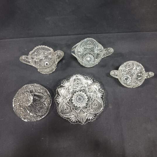 Cut Crystal Glass Cups & Domed Plate 5pc Bundle image number 2