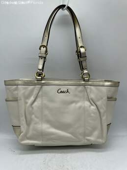 Coach Womens Beige And Gold Leather Double Handles Tote Handbag With Tag