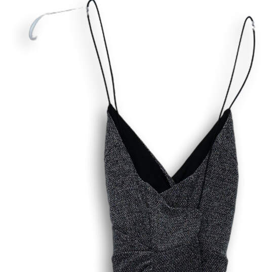 Womens Gray Shimmer Sleeveless V-Neck Spaghetti Strap Wrap Dress Size Small image number 4