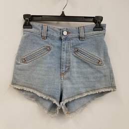 Fiorucci Womens Blue Cotton Blend Slash Pockets Denim Mini Cut-off Shorts Size 24