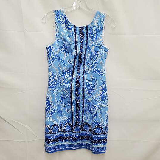 Lilly Pulitzer WM's Mila Stretch Blue Print Shift Mini Dress Size 4 image number 1