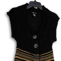 Womens Black Tan Striped Knitted Button Front Sweater Dress Size Medium alternative image