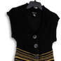 Womens Black Tan Striped Knitted Button Front Sweater Dress Size Medium image number 2