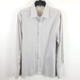 Michael Kors Men White Striped Dress Up Shirt XL