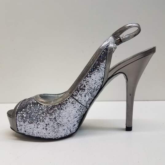 Guess Silver Sparkle Open Toe Heels Women's Size 7M image number 2