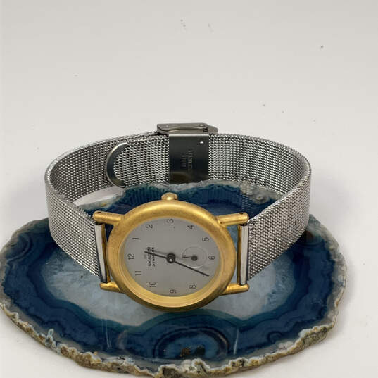 Designer Skagen Denmark Two-Tone Mesh Strap Round Dial Analog Wristwatch image number 1