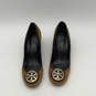 Womens Brown Black Leather Round Toe Slip-On Block Pump Heels Size 7 image number 2