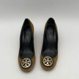 Womens Brown Black Leather Round Toe Slip-On Block Pump Heels Size 7 alternative image
