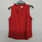 Vibrant Red Ruffle Neck Sleeveless Satin Crepe Blouse Top image number 1