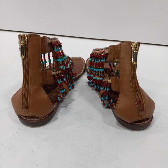 Sam Edelman Ladies Brown Leather Beaded Tassel Sandals Size 8.5 image number 3