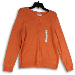 Womens Orange Knitted Long Sleeve Button Front Cardigan Sweater Size Large