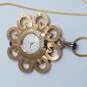 Caravelle Gold Tone Flower On Chain Vintage Automatic Manual Wind Pendant Watch image number 5