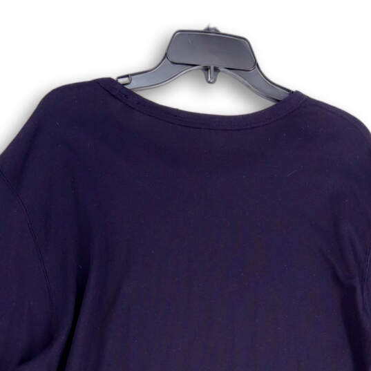 Womens Blue Round Neck 3/4 Sleeve Side Slit Pullover T-Shirt Size XXL image number 4