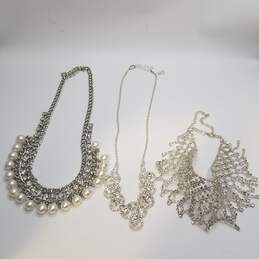 Silver Tone Crystal Faux Pearl Jewelry Bundle 3pcs 125.3g