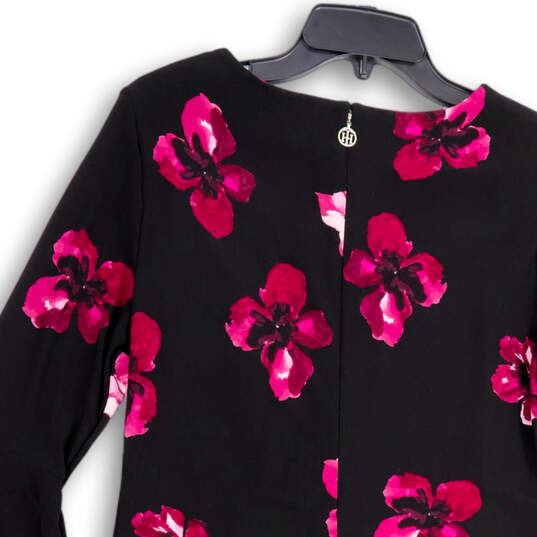 Womens Black Pink Floral Long Bell Sleeve Knee Length Shift Dress Size 9 image number 4