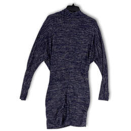 Womens Blue Knitted Heather Long Sleeve Wrap V-Neck Sweater Dress Size M alternative image