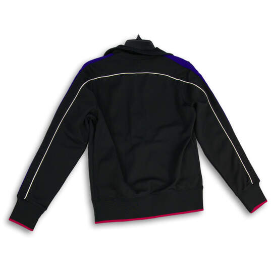 Womens Black Long Sleeve High Neck Pockets Full Zip Track Jacket Size Large image number 2