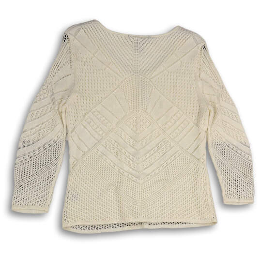 NWT Womens White Knitted V-Neck Long Sleeve Pullover Sweater Size Large image number 2