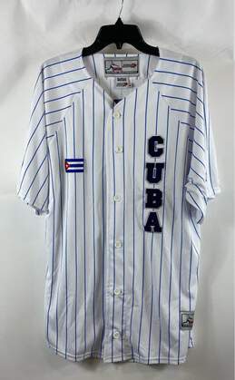 Batos Daring Mens White Blue Striped Team Cuba Baseball Jersey Size Medium