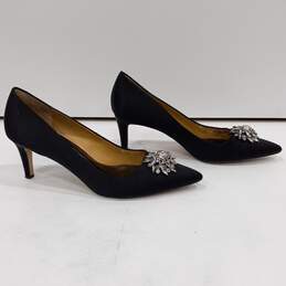 Badgley Mischkas Women's Gardenia Black Satin Rhinestone Heels Size 9.5M IOB alternative image