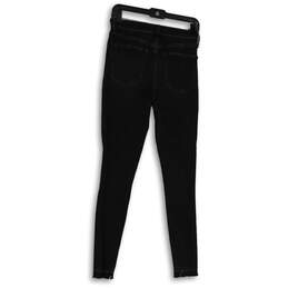 Womens Black Dark Wash Denim Pockets Distressed Cutoff Skinny Jeans Sz 2/26 alternative image