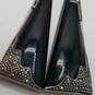 Sterling Silver Onyx Marcasite Art Deco Dangle Earrings 20.9g image number 2