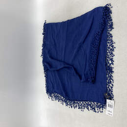 NWT Womens Blue Wool-Silk Blend Pom Pom Fringe Neck Scarf alternative image