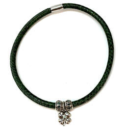 Designer Brighton Silver-Tone Green Rhinestone Flower Charm Wrap Bracelet