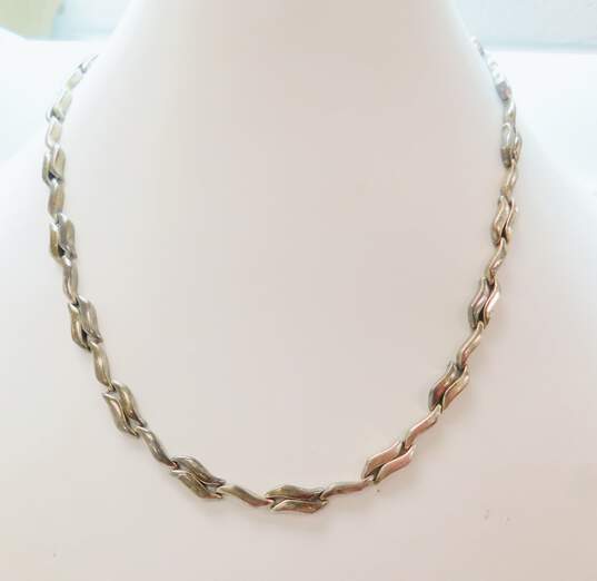 Mexican Artisan 925 Sterling Silver Fancy Link Chain Necklace& Bracelet 53.0g image number 2