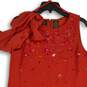 Womens Red Sequins Tie Neck Sleeveless Back Zip A-Line Dress Size 10 image number 3
