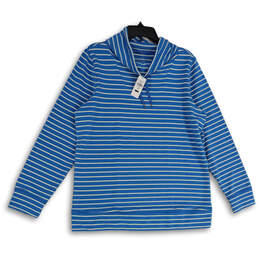 NWT Womens Blue White Striped Cowl Neck Pullover Sweatshirt Size L Reg