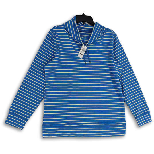 NWT Womens Blue White Striped Cowl Neck Pullover Sweatshirt Size L Reg image number 1