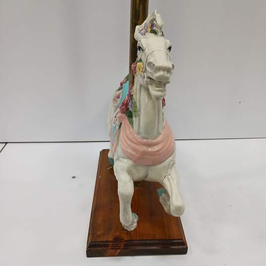 Porcelain Carousel Pony Figure on 42-Inch Pole and Wooden Stand image number 3