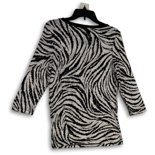 Womens Black White Animal Print  Long Sleeve Round Neck Tunic Top Size S image number 4