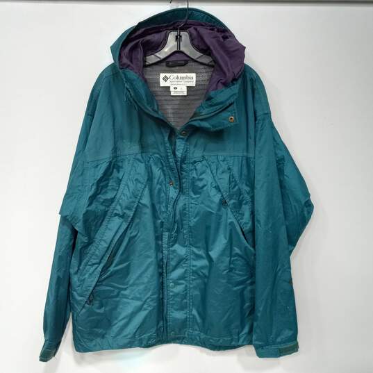 Columbia Green Hooded Rain Jacket Men's Size L image number 1