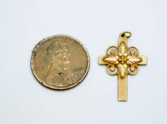 10k Tricolor Gold Scrolled Cross Pendant 1.3g image number 2