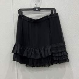 NWT Tory Burch Womens Black Ruffle Flat Front Side Zip Mini Skirt Size 10 alternative image