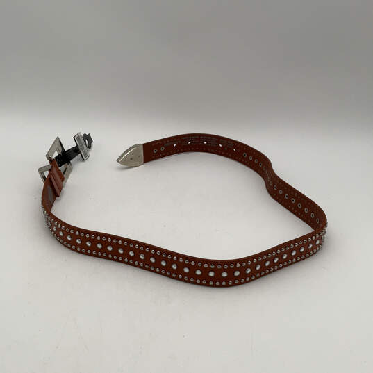 NWT Womens Brown Leather Studded Adjustable Metal Buckle Waist Belt Size S image number 2