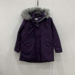 Womens Purple Long Sleeve Pockets Faux Fur Full-Zip Parka Jacket Size L/P