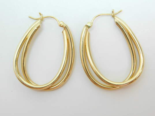 14K Gold Interlocking Tube Oblong Hoop Earrings 2.9g image number 3