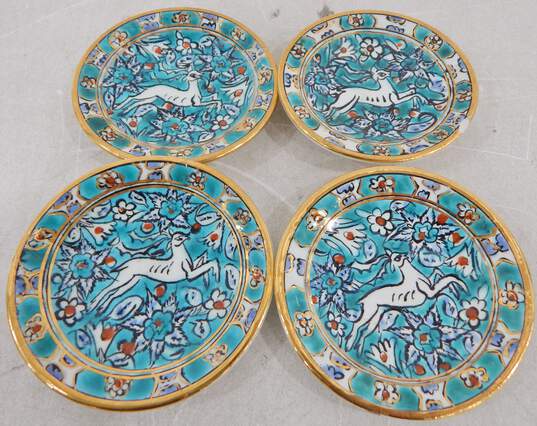 Set of 4 Ikaros Pottery 4in  Plates Hand Made in Rhodes, Greece Hand Made & Painted image number 2