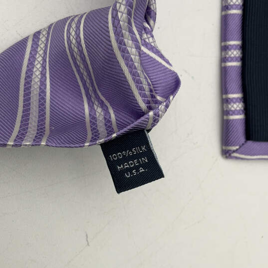 NWT Mens Purple Silk Striped Four-In-Hand Pointed Designer Neck Tie image number 4
