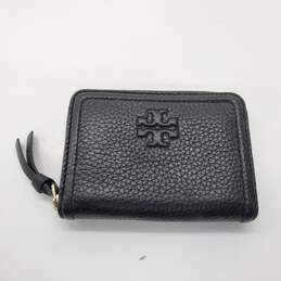Tory Burch Black Pebble Leather Mini Zip Around Wallet