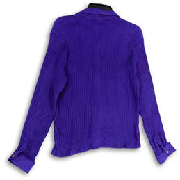 NWT Womens Purple Long Sleeve Collared Pucker Button-Up Shirt Top Size 1 alternative image