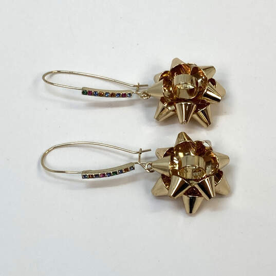 Designer Betsey Johnson Gold-Tone Bow Christmas Rhinestone Dangle Earrings image number 2
