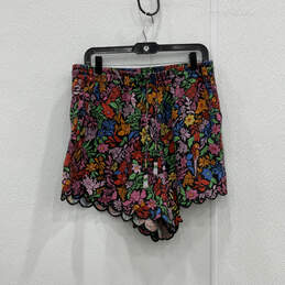 Womens Multicolor Floral Drawstring Scalloped Edge Hem Mom Shorts Size L