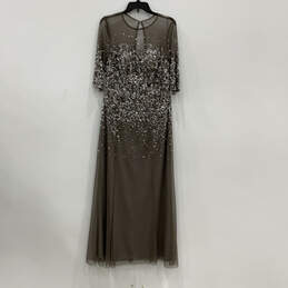 Womens Gray 3/4 Sleeve Embellished Illusion Sequin Long Maxi Dress Size 12