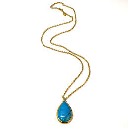 Designer Joan Rivers Gold-Tone Pear Shape Turquoise Pendant Necklace